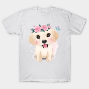 Cute puppy with flowers crown T-Shirt